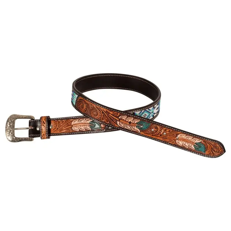 Occasione Pool's Equitazione Cintura western con perline ed incisione piume