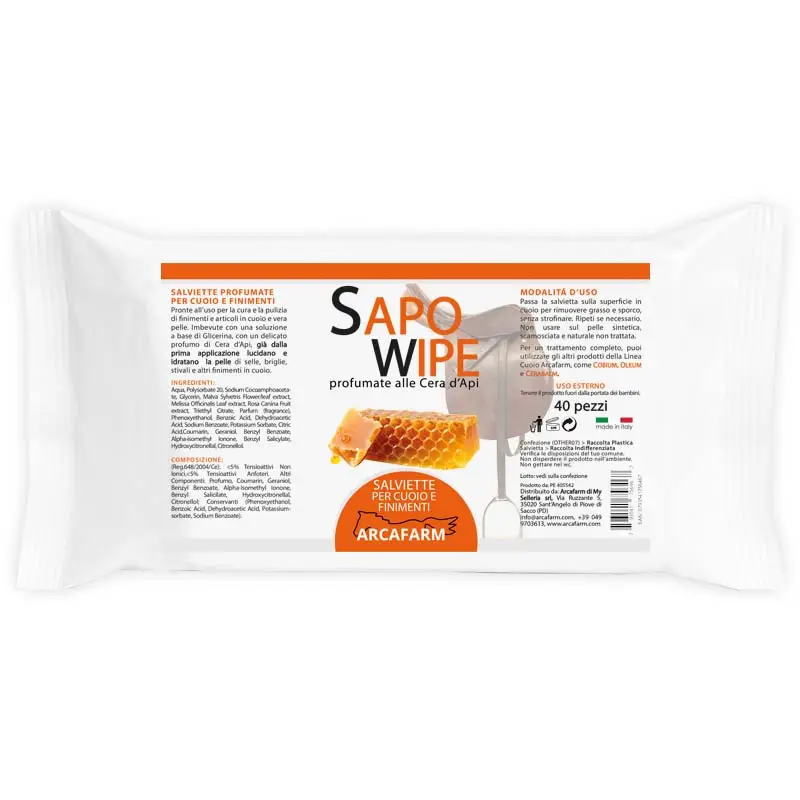 SAPOWIPE Salviette cuoio e finimenti alla Cera d'Api Arcafarm - 40 pezzi Occasione Imperdibile