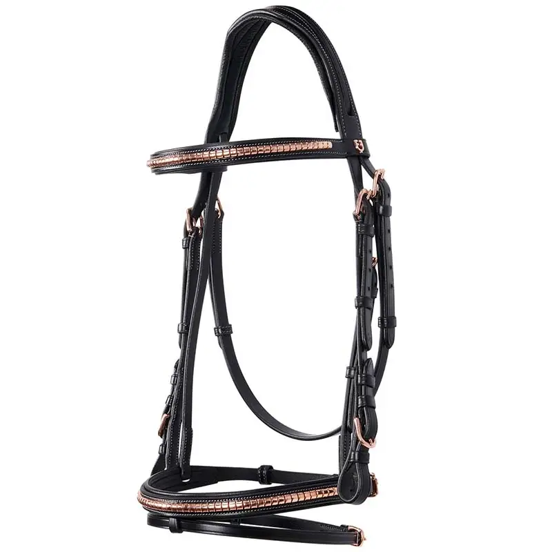 Ultimissimo Modello Testiera inglese Equestro in cuoio con dettagli oro rosa