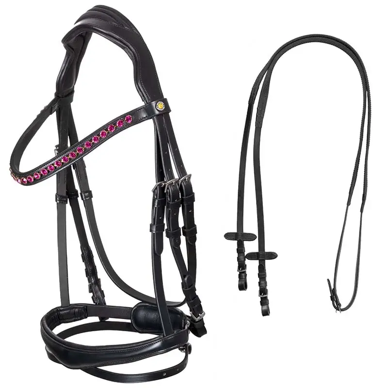 Testiera inglese anatomica Equestro con Strass Fuxia in cuoio Miglior Prezzo