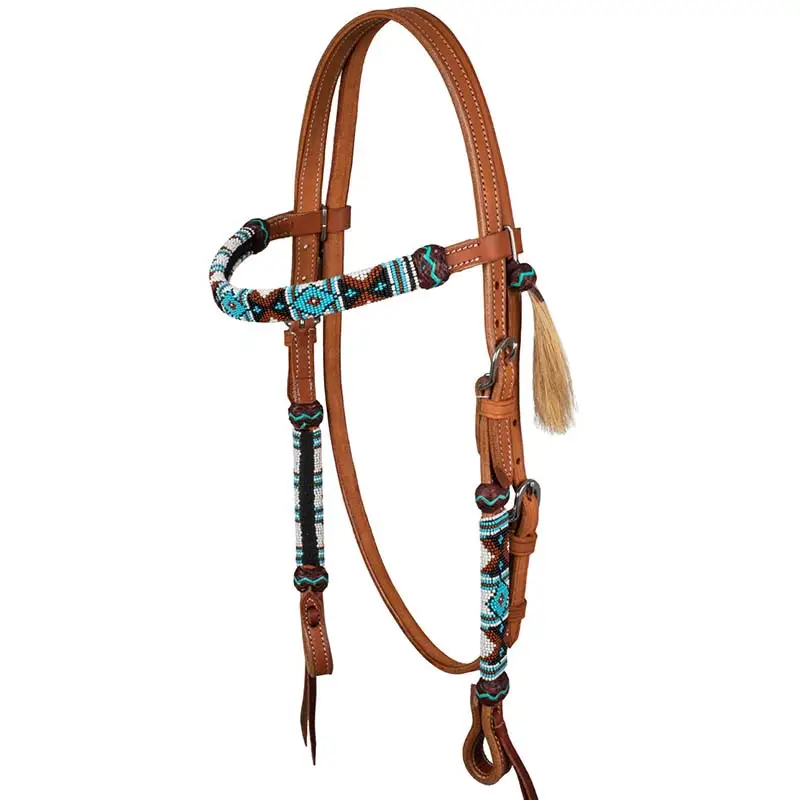 Must-Have Testiera western in cuoio con perline navajo