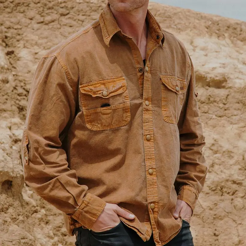 Occasione Camicia unisex australiana in Canvas a manica lunga tabacco