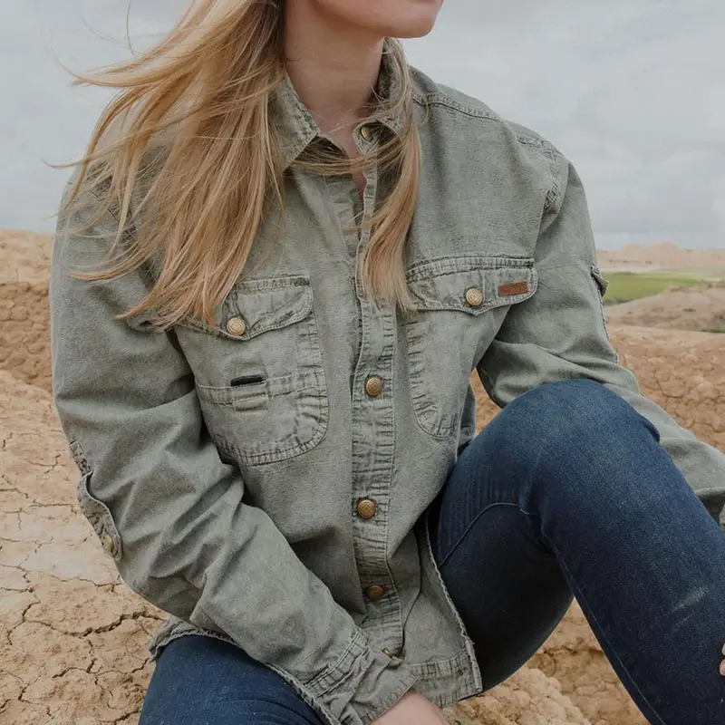 Camicia unisex australiana in Canvas a manica lunga khaki Di Tendenza