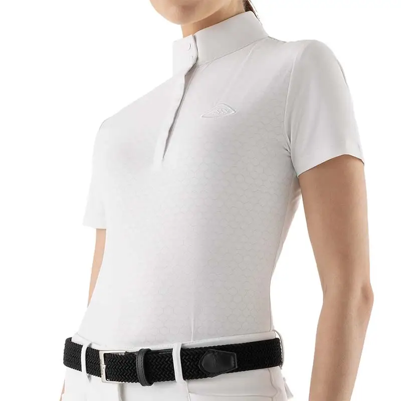 Consegna Rapida Polo bianca da Gara Equiline da donna con trafori geometrici CUADRO