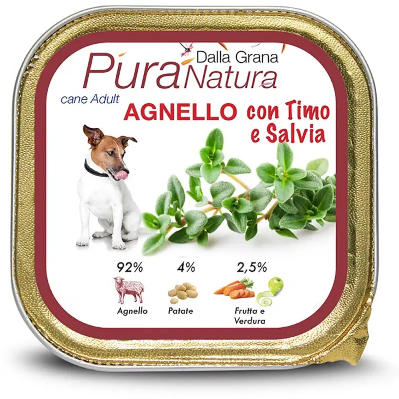 Cibo umido in scatola 150 gr Pura Natura Dalla Grana monoproteico per Cani al gusto Agnello Affare