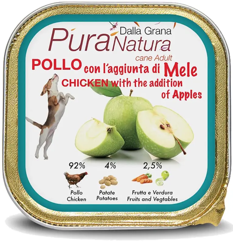 Esclusivo Cibo umido in scatola 150 gr Pura Natura Dalla Grana monoproteico per Cani al gusto Pollo
