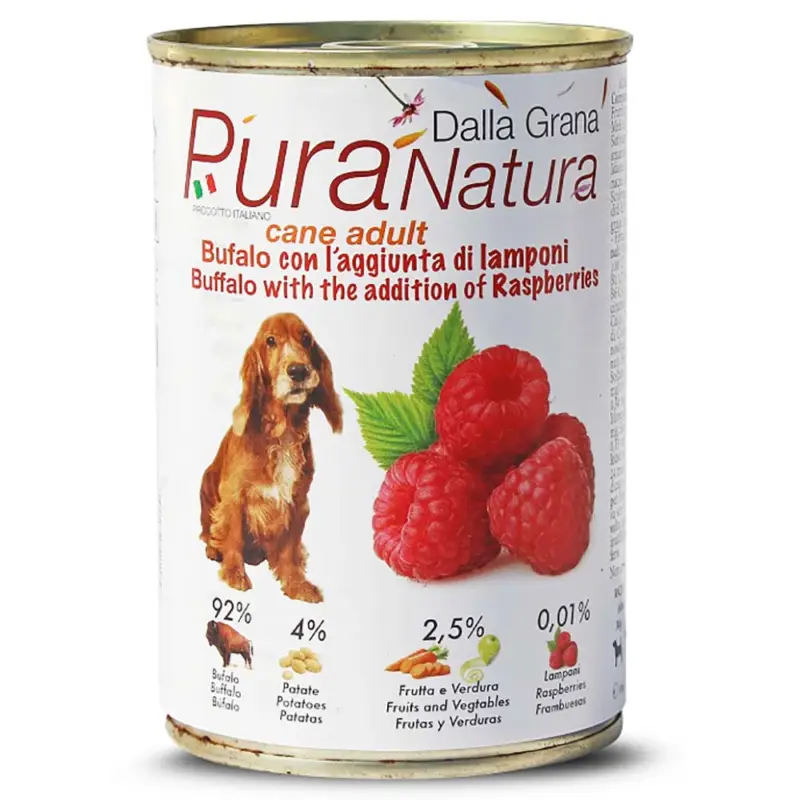 Offerta Limitata Cibo umido in scatola 400 gr Pura Natura Dalla Grana monoproteico per Cani al gusto Bufalo