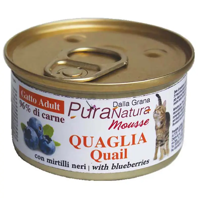 Cibo Umido 85 gr Pura Natura Dalla Grana Monoproteico per Gatti al gusto Quaglia e Mirtilli Consegna Rapida