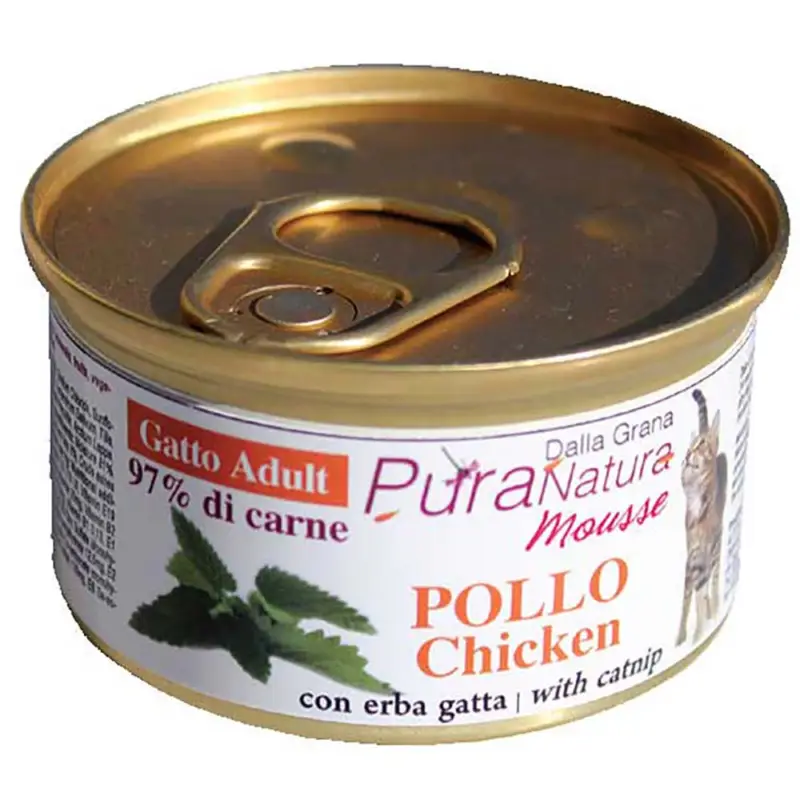 Economico Cibo Umido 85 gr Pura Natura Dalla Grana Monoproteico per Gatti al gusto Pollo ed Erba Gatta