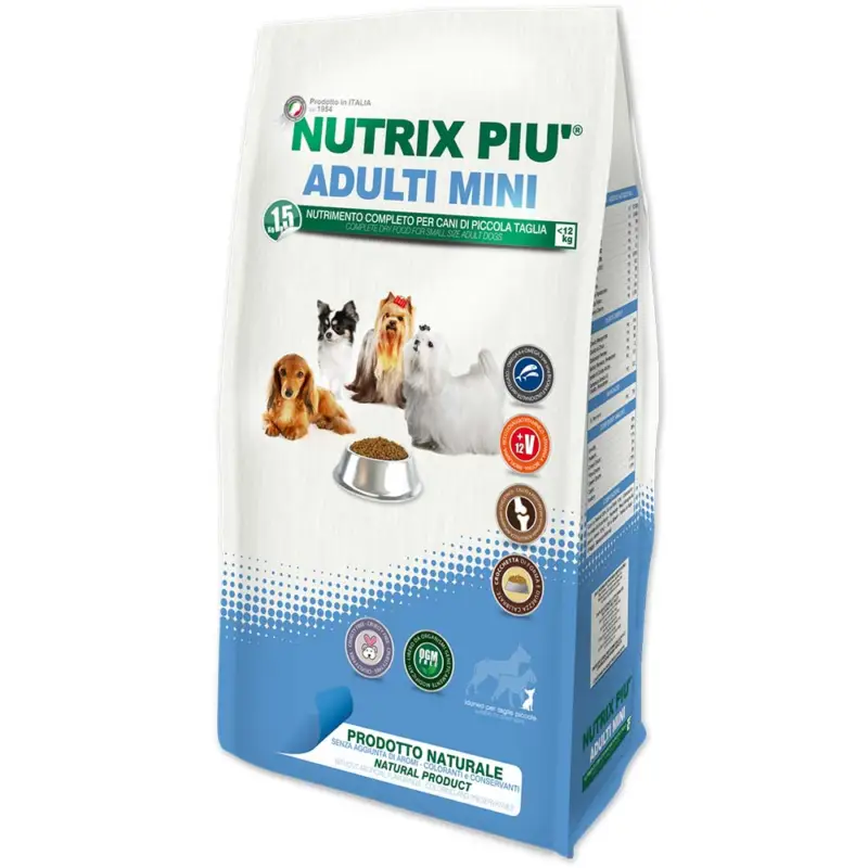 Occasione Imperdibile Set 2 Pezzi Crocchette 4 kg Nutrix Più per Cani Adulti Mini al gusto Pollo e Pesce