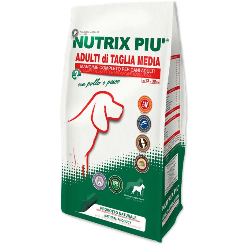Set 3 Pezzi Crocchette 2 kg Nutrix Più per Cani Adulti Taglia Media al gusto Pollo e Pesce Super Prezzo