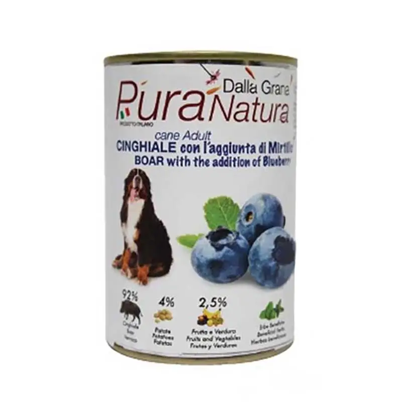 Cibo Umido in Scatola 400 gr Pura Natura Dalla Grana Monoproteico per Cani al gusto Cinghiale e Mirtilli Acquista Ora