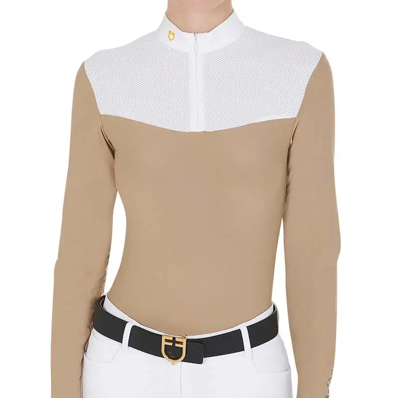 Offerta Lampo Polo da concorso Equestro da donna manica lunga con zip e mesh