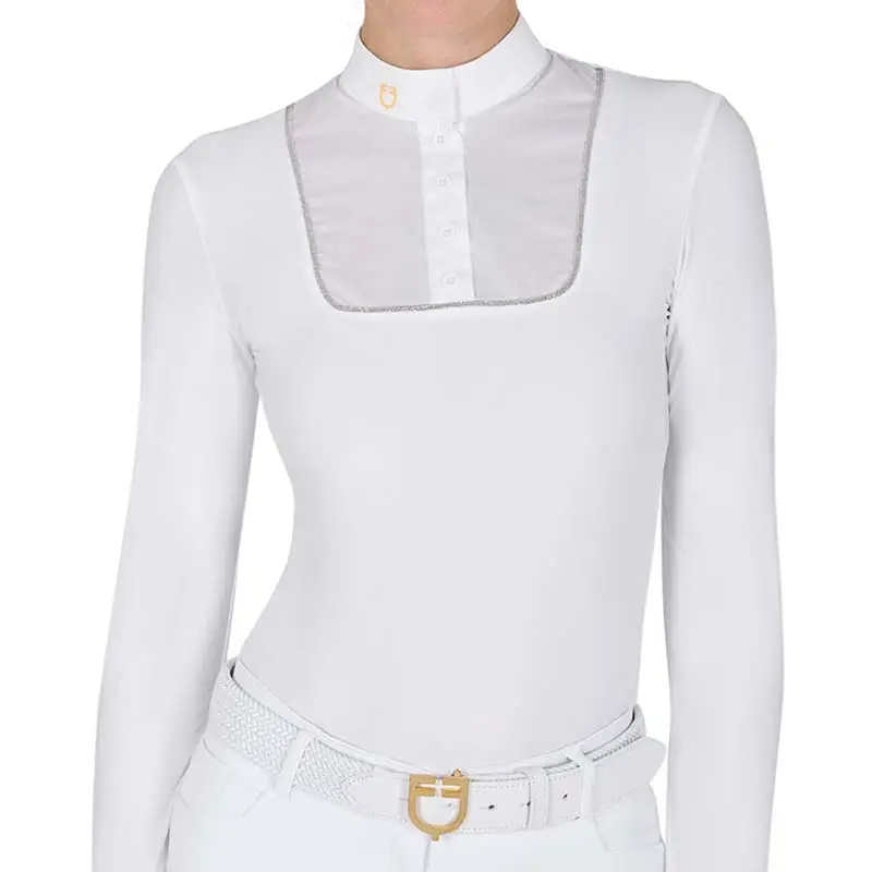 Nuova Collezione Polo da Concorso Equestro a maniche lunghe con Bottoni e Strass