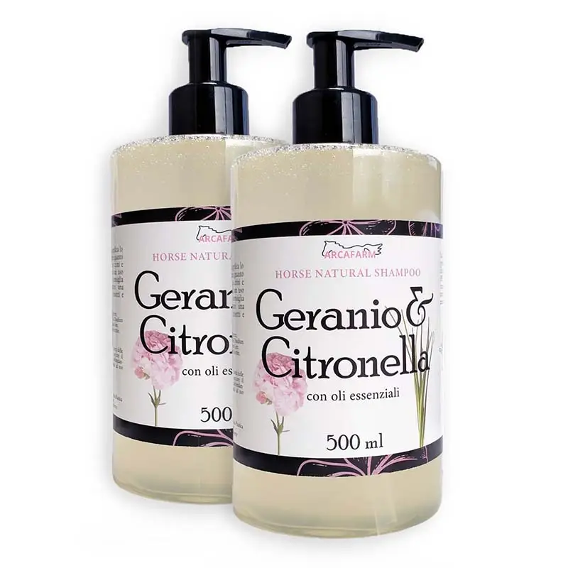 Nuovo Arrivo Set 2 pezzi art. 1039 Shampoo Naturale per cavalli Geranio e Citronella Arcafarm 1 lt
