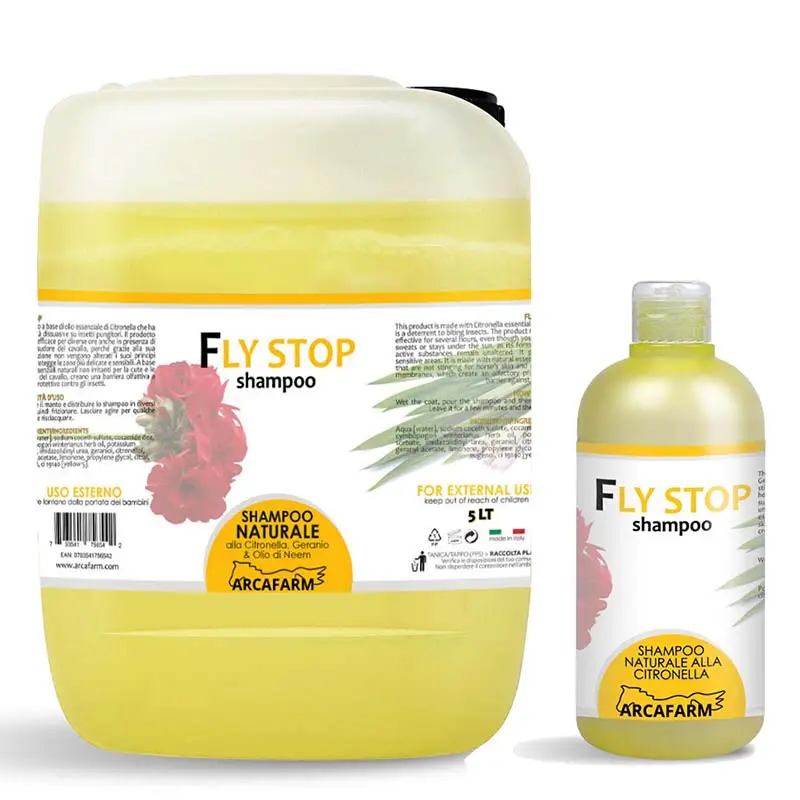 Set 5.5 lt Shampoo anti Insetti Pungitori Arcafarm FLY STOP shampoo - bottiglia e tanica Direttamente Dal Produttore