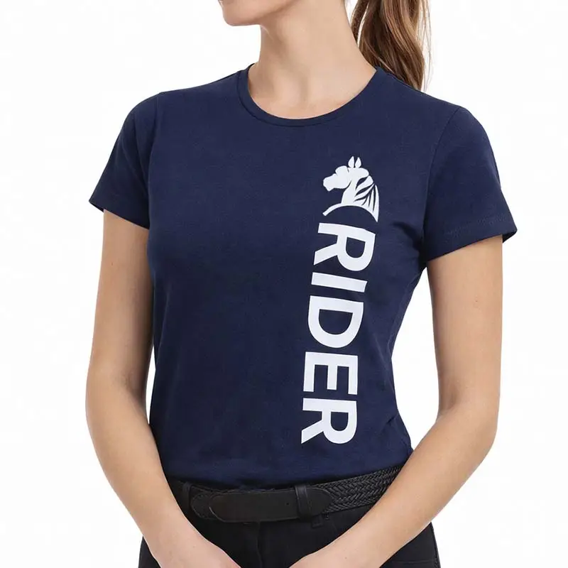 T-Shirt Equitazione Donna NAVY RIDER - blu con stampa bianca Offerta Speciale