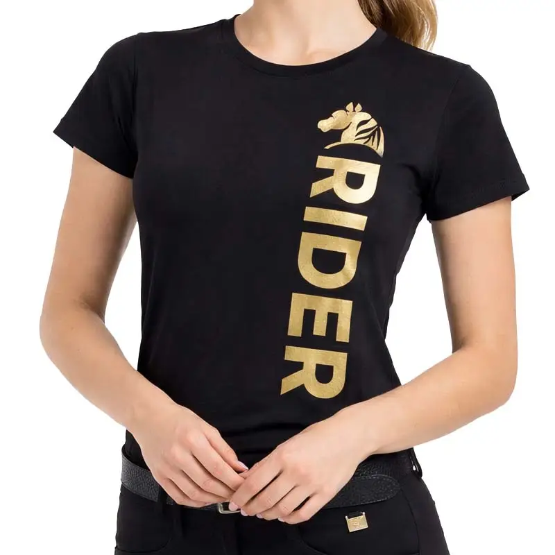 T-Shirt Equitazione Donna GOLDEN RIDER - nero con stampa oro Ordina Subito