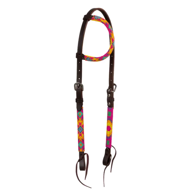 BRIGLIA WESTERN CON PERLINE MULTICOLORE E OLIATA A UN ORECCHIO POOL'S Di Tendenza