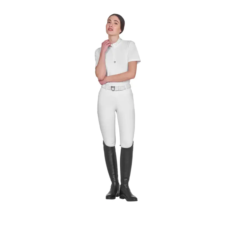 Polo training donna slim fit con zip e strass sul colletto EQUESTRO Nuovo Arrivo