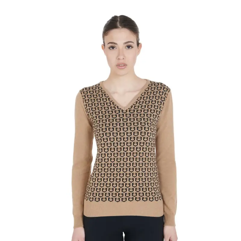 MAGLIONCINO DONNA SCOLLO A V CON LOGHI A CONTRASTO Sconto