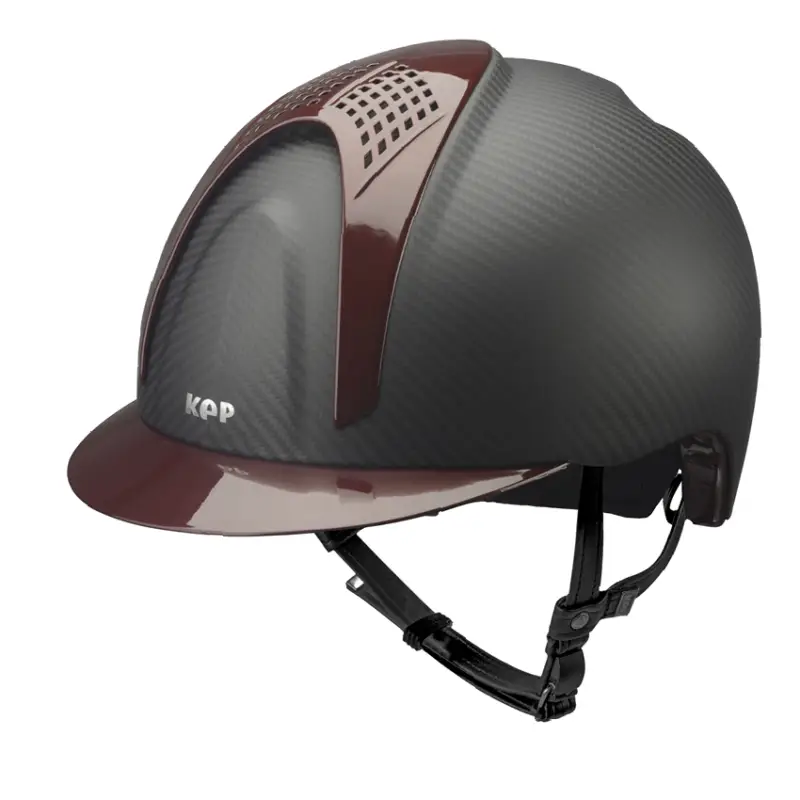 CASCO IN CARBONIO E-LIGHT NERO OPACO CON VISIERA BORDEAUX METALIZZATO E 2 TASSELLI BORDEAUX METALIZZATO Professionale