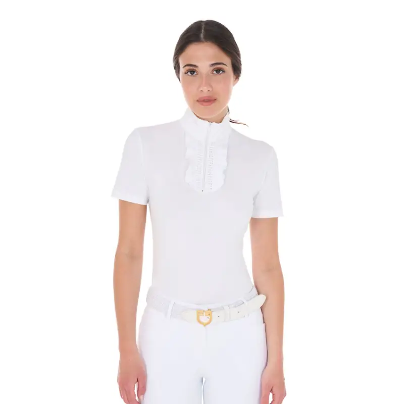 POLO CONCORSO DONNA SLIM FIT CON ROUCHES E STRASS Ultime Pezzi