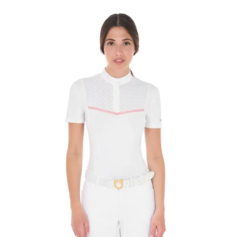 POLO CONCORSO DONNA SLIM FIT CON INSERTI TRAFORATI SUL PETTO Prezzo Conveniente