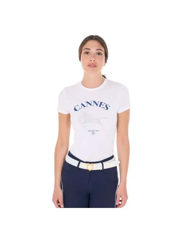 T-SHIRT DA DONNA EQUESTRO CANNES CON BRILLANTINI Pagamento Sicuro