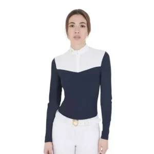 Esclusivo MAGLIA EQUESTRO DONNA MANICA LUNGA BIANCA/BLU