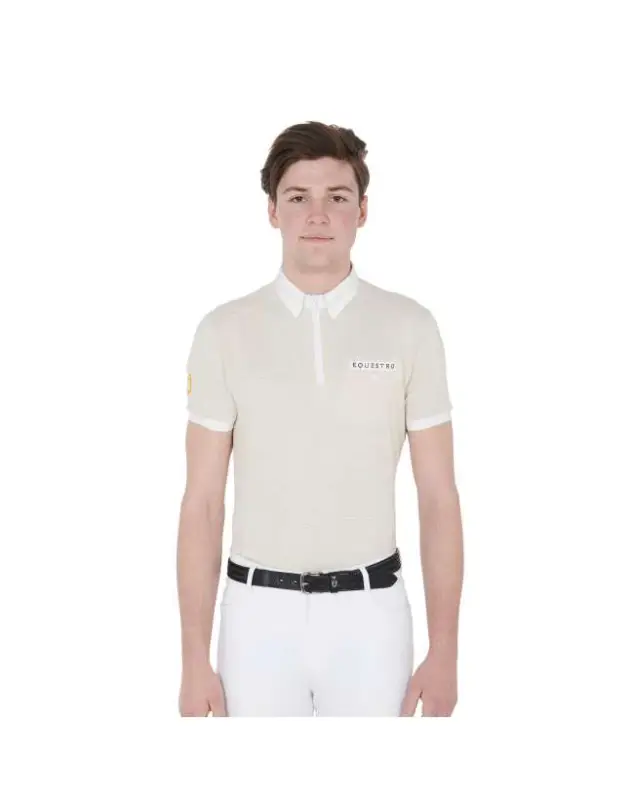 Compra Adesso POLO UOMO EQUESTRO ZIP CORTA BIANCA E BEIGE