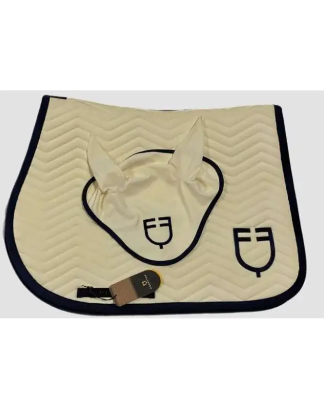 Saldi SOTTOSELLA E CUFFIA EQUESTRO PANNA BORDO BLU