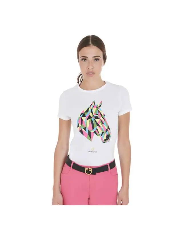 Promozione T-SHIRT EQUESTRO DONNA TESTA CAVALLO MULTICOLOR
