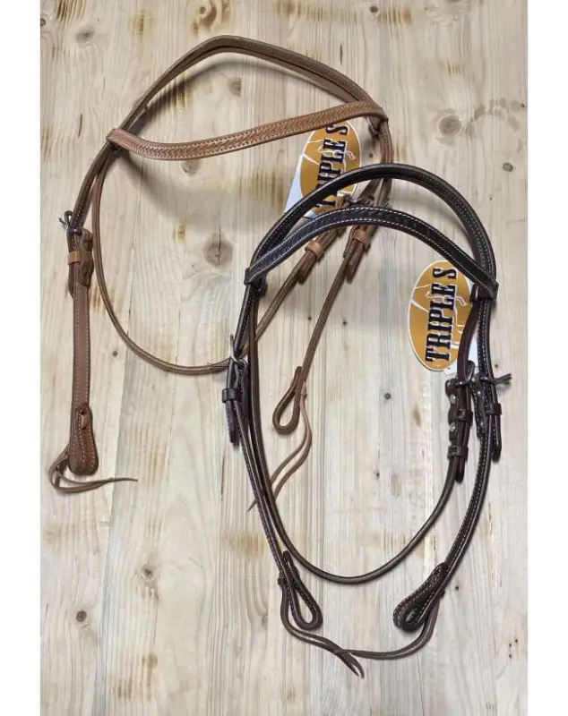 TESTIERA WESTERN TRIPLES IN CUOIO BASKET Subito Disponibile