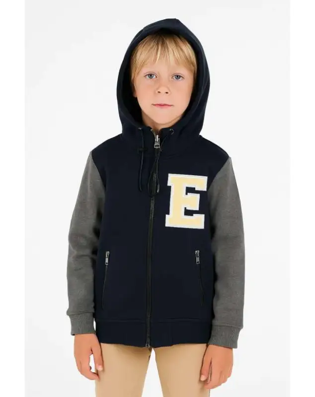 Nuova Collezione FELPA CON CAPPUCCIO EQUESTRO BAMBINO CON ZIP LUNGA