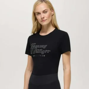 Economico T-SHIRT DONNA TOMMY HILFIGER MALIBU RHINESTONE - NERO