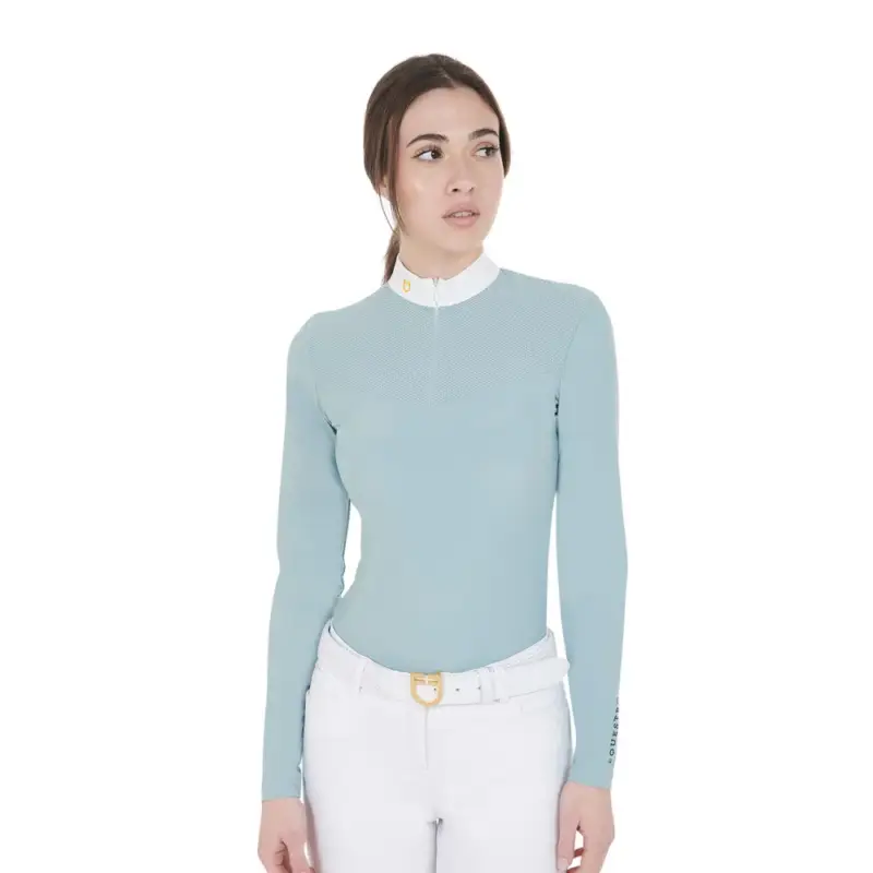 Acquista Ora Polo da concorso Donna Maniche Lunghe in Tessuto Tecnico e Mesh Equestro