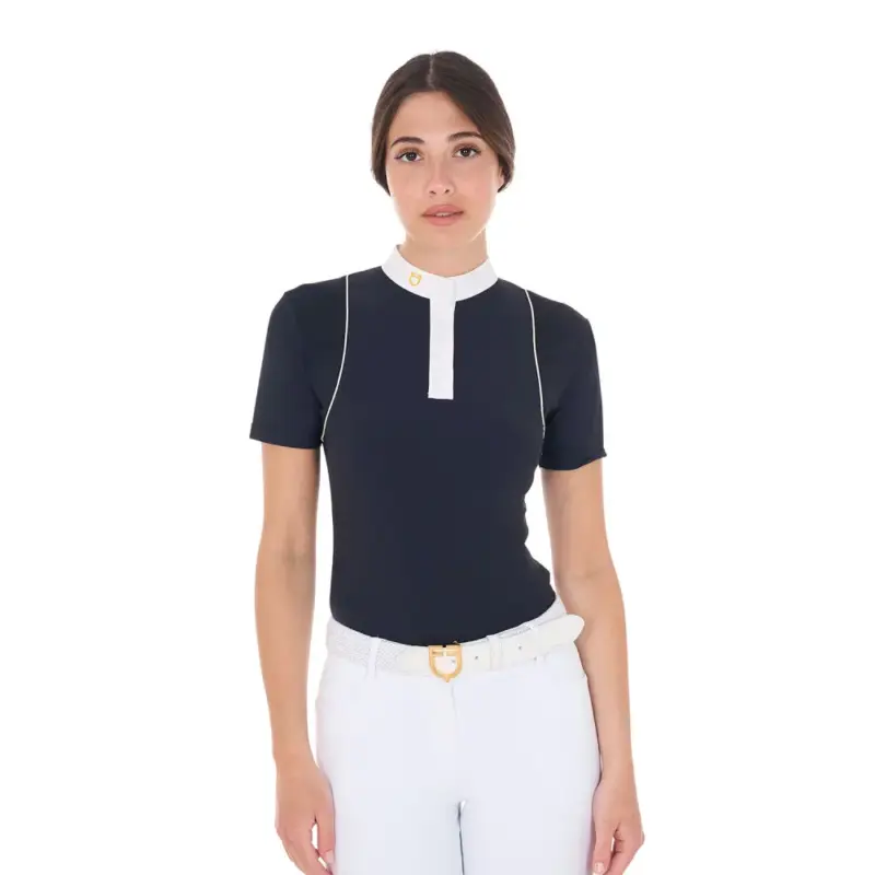 Di Tendenza Polo da concorso Donna Maniche Corte con Bottoni Equestro