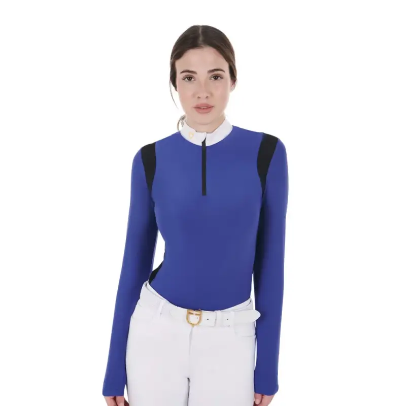 Soddisfatti O Rimborsati Polo da concorso Donna Maniche Lunghe in Tessuto Tecnico Equestro