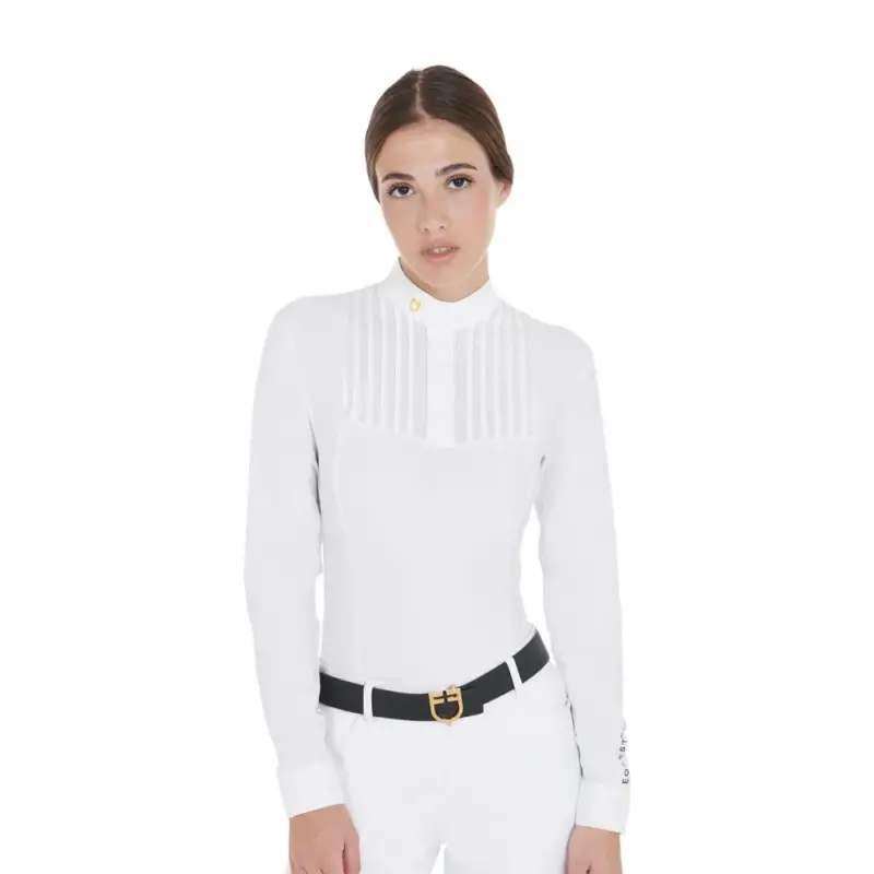 Polo da concorso Donna Maniche Lunghe con Pieghe in Cotone Equestro Promozione Esclusiva
