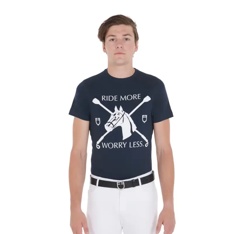 Promo Stagionale T-shirt da uomo taglio aderente con stampa equestre Equestro