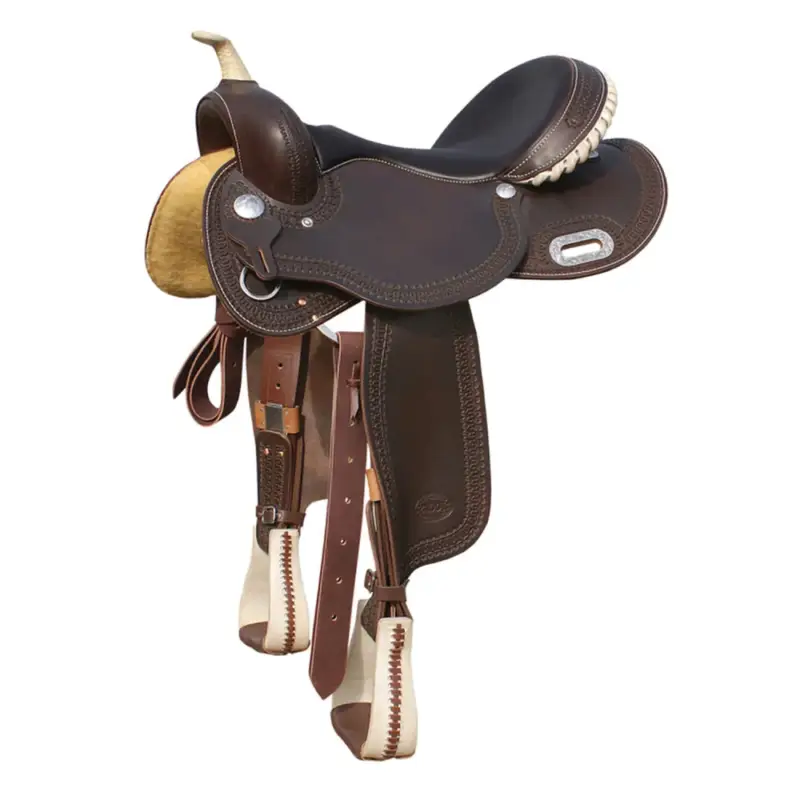 Spedizione Espresso Sella Pool's 5020 con seduta in cuoio grezzo color marrone per barrel