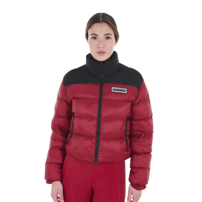 Piumino corto da donna in tessuto stretch Equestro Offerta Lampo