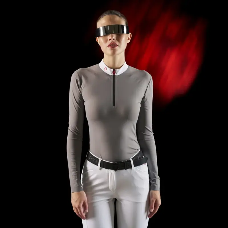 Prezzo Conveniente Polo da concorso donna Equestro Ridertechnology a maniche lunghe con zip