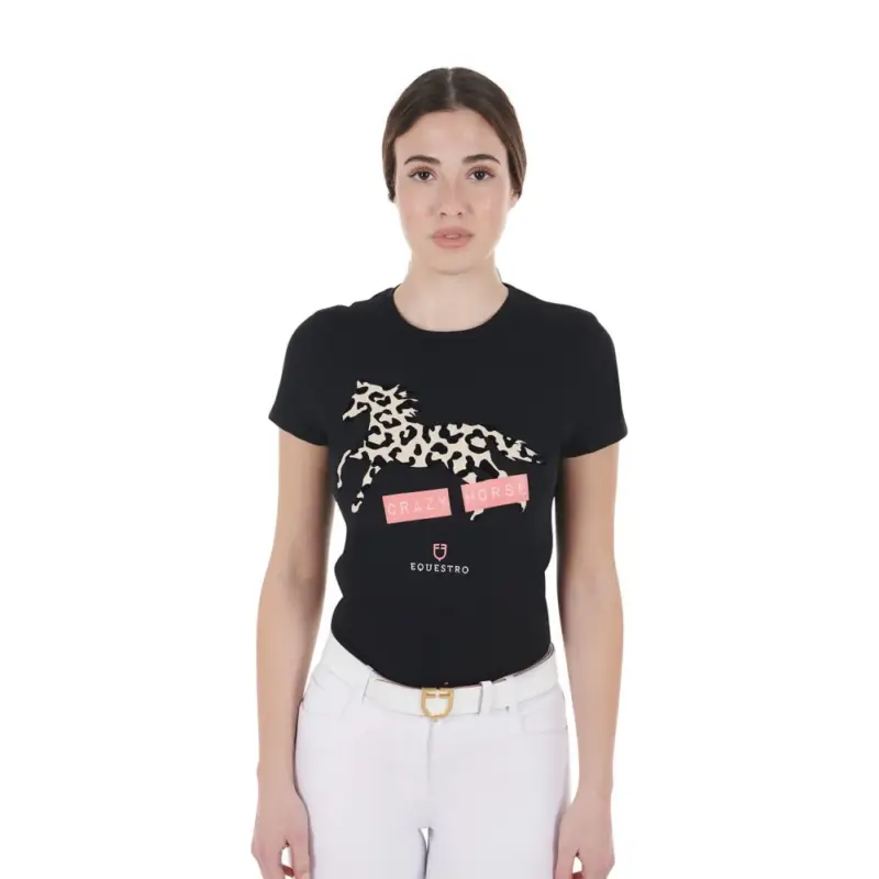 Miglior Prezzo T-shirt in cotone da donna Crazy Horse Equestro