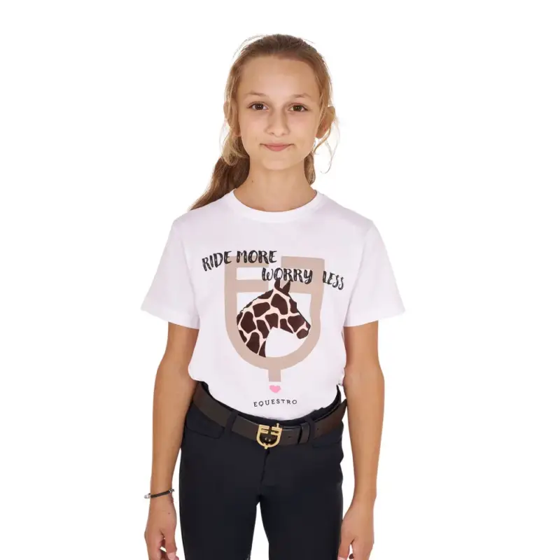 Prezzo Scontato T-shirt Equestro in cotone da bambina Ride More Worry Less