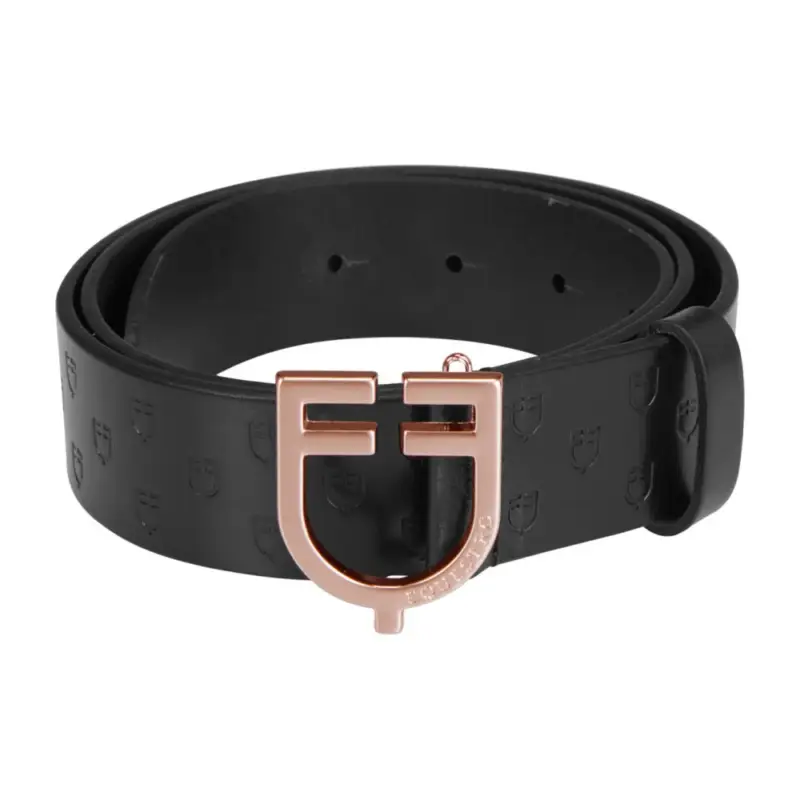 Cintura Equestro in pelle nera con fibbia rose gold Popolare