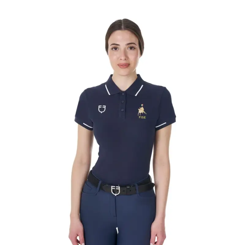 Polo da allenamento donna Equestro x FISE a tre bottoni maniche corte Prezzo Conveniente