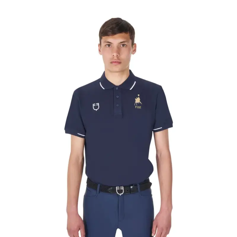 Prezzo Di Fabbrica Polo da allenamento uomo Equestro x FISE tre bottoni maniche corte