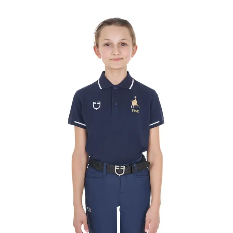 Acquista Ora Polo unisex da bambino Equestro x FISE in tessuto tecnico a maniche corte